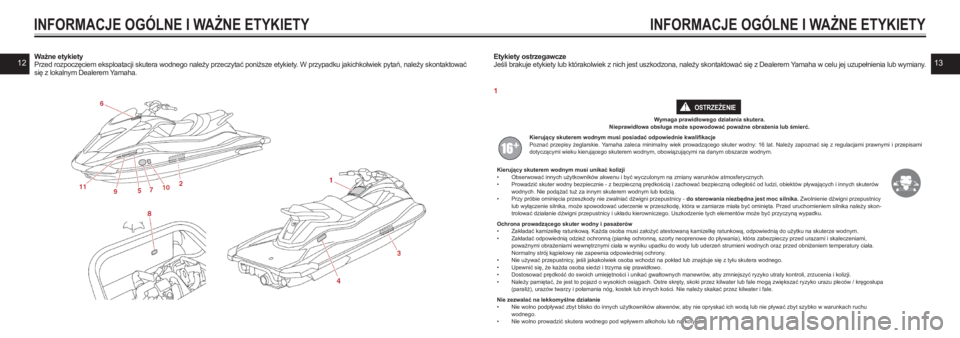 YAMAHA GP1800R SVHO 2021  Instrukcja obsługi (in Polish) 1213Ważne etykietyPrzed rozpoczęciem eksploatacji skutera wodnego należy przeczytać poniższe etykiety. W przypadku jakichkolwiek pytań, należy skontaktować się z lokalnym Dealerem Yamaha.
Ety