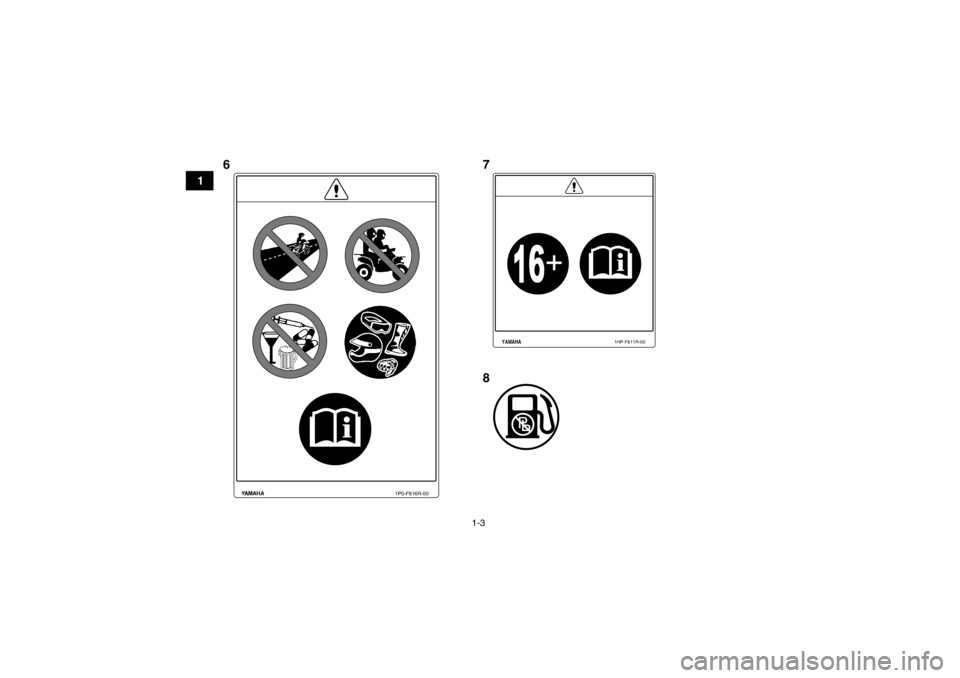 YAMAHA GRIZZLY 450 2013 Notices Demploi (in French) 1-3
1
1P0-F816R-00
YAMAHA
1HP-F811R-00
678U1CT62F0.book Page 3 Thursday, May 10, 2012 3:29 PM YAMAHA GRIZZLY 450 2013 Notices Demploi (in French) 1-3
1
1P0-F816R-00
YAMAHA
1HP-F811R-00
678U1CT62F0.book Page 3 Thursday, May 10, 2012 3:29 PM