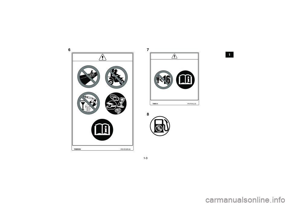 YAMAHA GRIZZLY 450 2010 User Guide 1-3
1
1P0-F816R-00
1P0-F816L-20
67
8
U37S61E0.book  Page 3  Tuesday, June 2, 2009  10:33 AM 