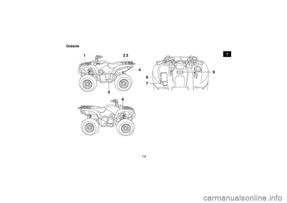 YAMAHA GRIZZLY 550 2011 Notices Demploi (in French) 1-8
1 Océanie
123
4
5
68
79
U28P62F0.book Page 8 Friday, March 12, 2010 9:40 AM YAMAHA GRIZZLY 550 2011 Notices Demploi (in French) 1-8
1 Océanie
123
4
5
68
79
U28P62F0.book Page 8 Friday, March 12, 2010 9:40 AM