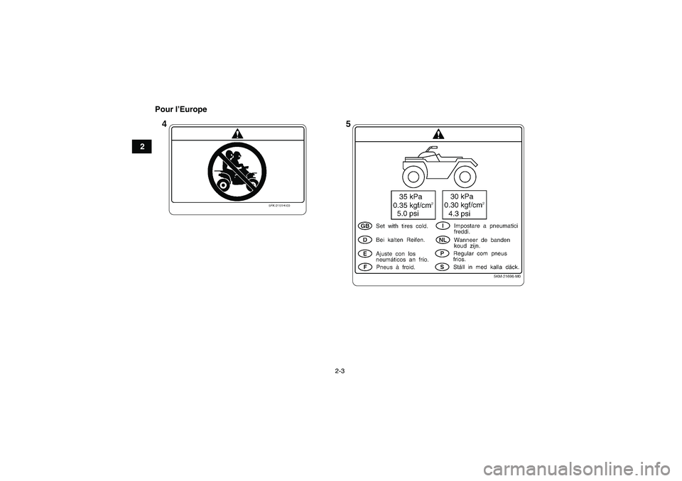 YAMAHA GRIZZLY 660 2007  Notices Demploi (in French) 2-3
2Pour l’Europe
U2C661F0.book  Page 3  Thursday, March 16, 2006  3:32 PM 