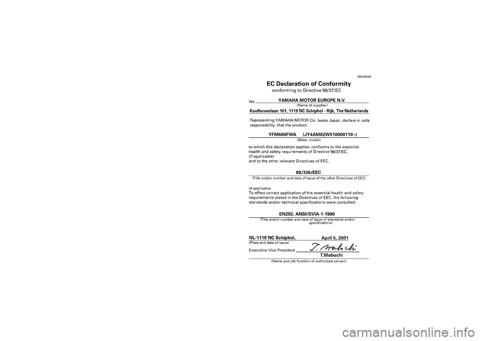 YAMAHA GRIZZLY 660 2004  Owners Manual EBU00000
EE.book  Page 2  Tuesday, April 1, 2003  12:23 PM 