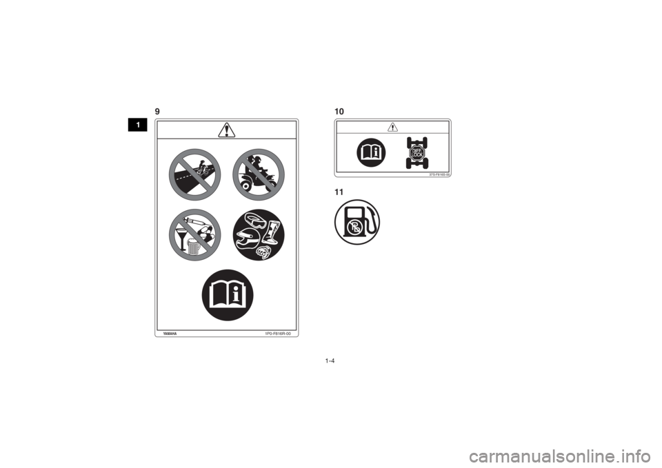 YAMAHA GRIZZLY 700 2015 User Guide 1-4
1
37S-F816S-00
1P0-F816R-00
YAMAHA
910
11UB3860E0.book  Page 4  Monday, July 14, 2014  10:34 AM 