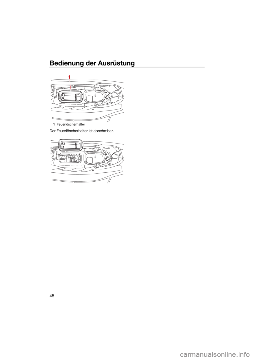 YAMAHA JETBLASTER 2022  Betriebsanleitungen (in German) Bedienung der Ausrüstung
45
Der Feuerlöscherhalter ist abnehmbar.
1Feuerlöscherhalter
1
UF6C70G0.book  Page 45  Wednesd ay, November 3, 2021  8:45 AM 