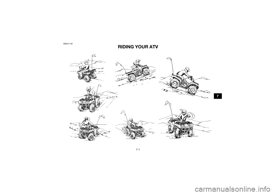 YAMAHA KODIAK 450 2018 Repair Manual 7-1
7
EBU21142
RIDING YOUR ATV
UBB560E0.book Page 1 Friday, March 10, 2017 10:20 AM YAMAHA KODIAK 450 2018 Repair Manual 7-1
7
EBU21142
RIDING YOUR ATV
UBB560E0.book Page 1 Friday, March 10, 2017 10:20 AM