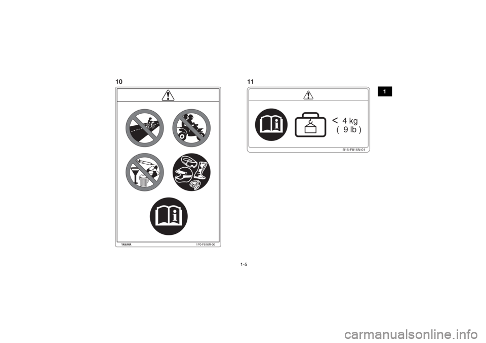 YAMAHA KODIAK 700 2018  Manuale de Empleo (in Spanish) 1-5
1
1P0-F816R-00
YAMAHA
B16-F816N-01
<
  4 kg
  (  9 lb )
10 11
UB1662S0.book  Page 5  Tuesday, April 18, 2017  10:59 AM 