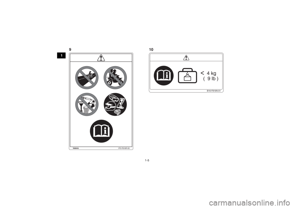 YAMAHA KODIAK 700 2017  Notices Demploi (in French) 1-5
1
1P0-F816R-00
YAMAHA
B16-F816N-01
<
  4 kg
  (  9 lb )
91 0UB1661F0.book  Page 5  Thursday, May 12, 2016  1:16 PM 