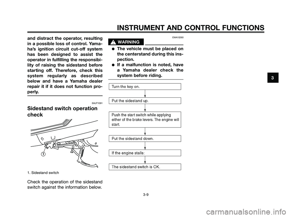 YAMAHA MAJESTY 180 2005 Owners Manual and distract the operator, resulting
in a possible loss of control. Yama-
ha’s ignition circuit cut-off system
has been designed to assist the
operator in fulfilling the responsibi-
lity of raising 