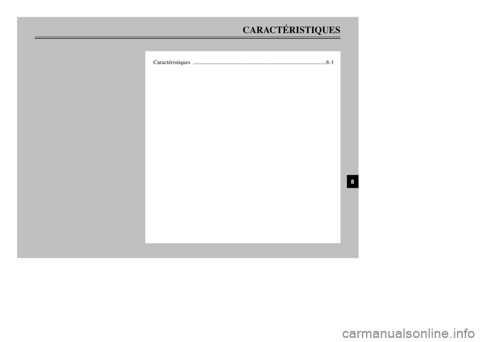 YAMAHA MAJESTY 250 2002 Notices Demploi (in French) CARACTÉRISTIQUES
Caractéristiques .............................................................................................8-1
8
5SJ-28199-F0 1/7/02 5:58 PM Page 101 YAMAHA MAJESTY 250 2002 Notices Demploi (in French) CARACTÉRISTIQUES
Caractéristiques .............................................................................................8-1
8
5SJ-28199-F0 1/7/02 5:58 PM Page 101