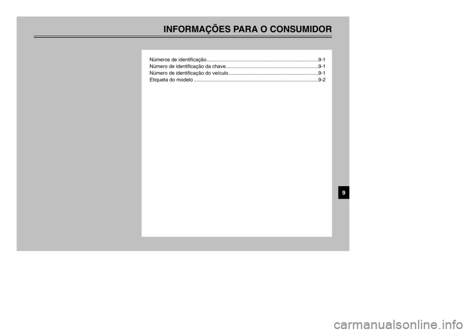 YAMAHA MAJESTY 250 2001 Manual de utilização (in Portuguese) INFORMAÇÕES PARA O CONSUMIDOR
Números de identificação................................................................................9-1
Número de identificação da chave ..................... YAMAHA MAJESTY 250 2001 Manual de utilização (in Portuguese) INFORMAÇÕES PARA O CONSUMIDOR
Números de identificação................................................................................9-1
Número de identificação da chave .....................