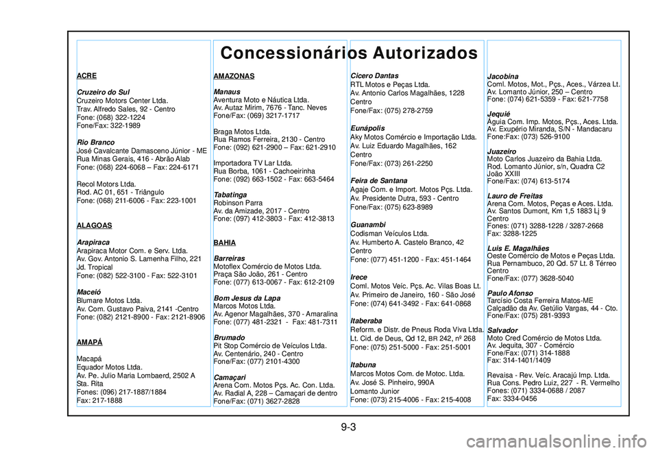 YAMAHA NEO115 2006 Manual de utilização (in Portuguese) ACRE
Cruzeiro do Sul
Cruzeiro Motors Center Ltda.
T
rav . Alfredo Sales, 92 - Centro
Fone: (068) 322-1224
Fone/Fax: 322-1989
Rio Branco
José Cavalcante Damasceno Júnior - ME
Rua Minas Gerais, 416 - YAMAHA NEO115 2006 Manual de utilização (in Portuguese) ACRE
Cruzeiro do Sul
Cruzeiro Motors Center Ltda.
T
rav . Alfredo Sales, 92 - Centro
Fone: (068) 322-1224
Fone/Fax: 322-1989
Rio Branco
José Cavalcante Damasceno Júnior - ME
Rua Minas Gerais, 416 -
