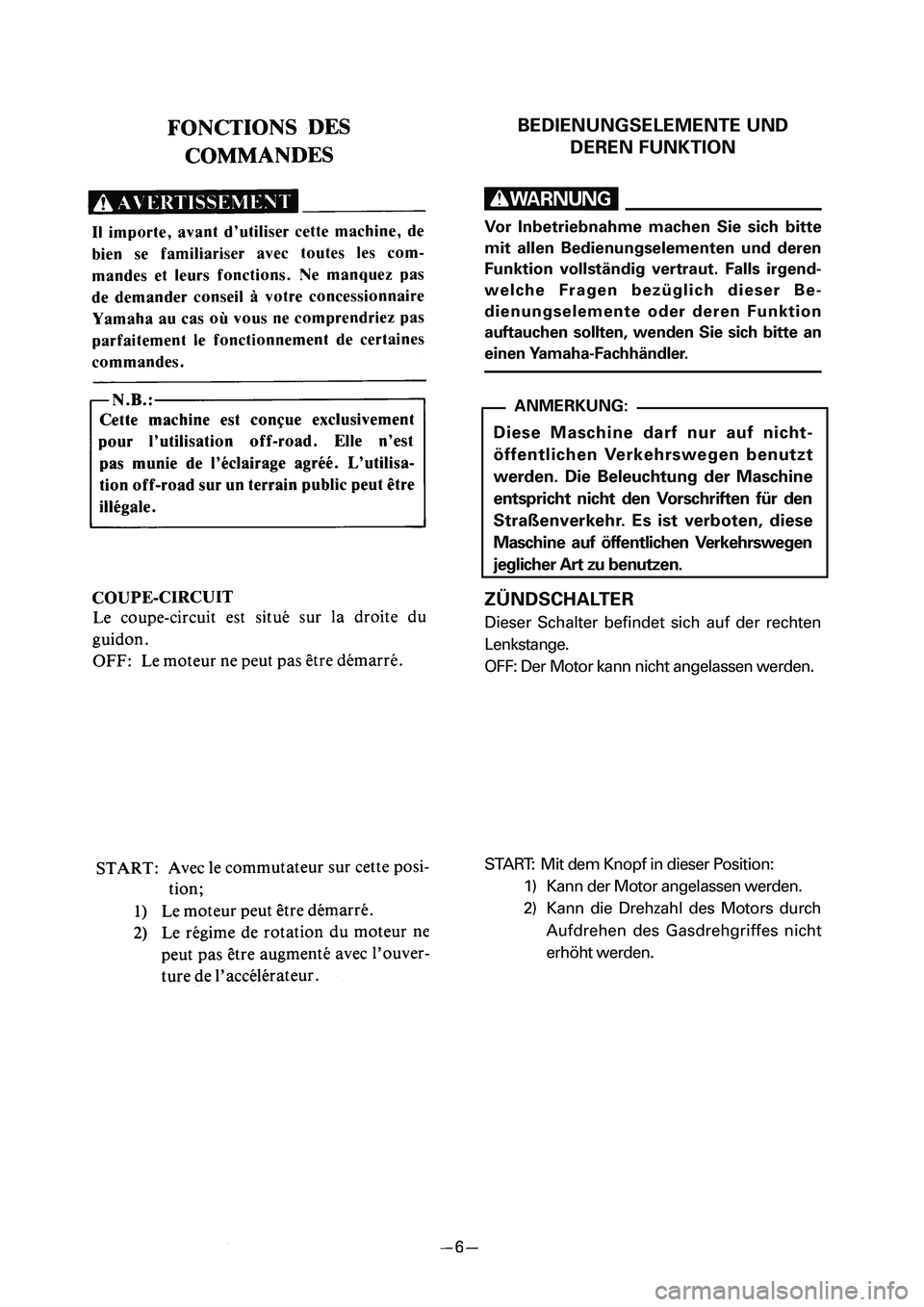 YAMAHA PW50 2006 Owners Manual BEDIENUNGSELEMENTE UND
DEREN FUNKTION
W
Vor Inbetriebnahme machen Sie sich bitte
mit allen Bedienungselementen und deren
Funktion vollständig vertraut. Falls irgend-
welche Fragen bezüglich dieser B