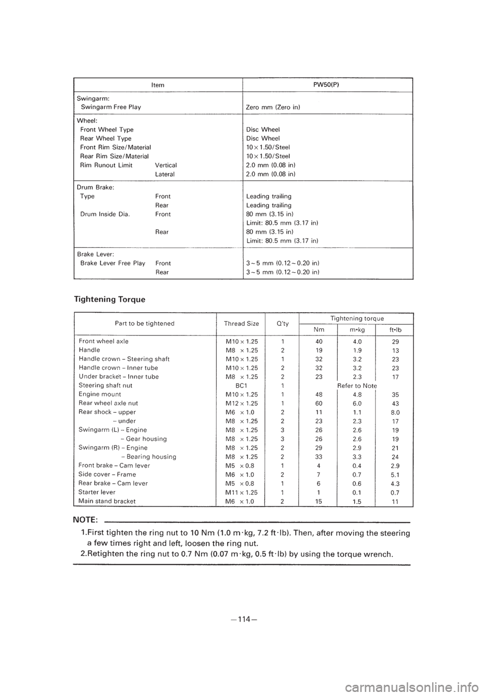 YAMAHA PW50 2002 Owners Manual *3/3=PW50-5PG-81 01.4.11 11:56 PM Page 27 YAMAHA PW50 2002 Owners Manual *3/3=PW50-5PG-81 01.4.11 11:56 PM Page 27