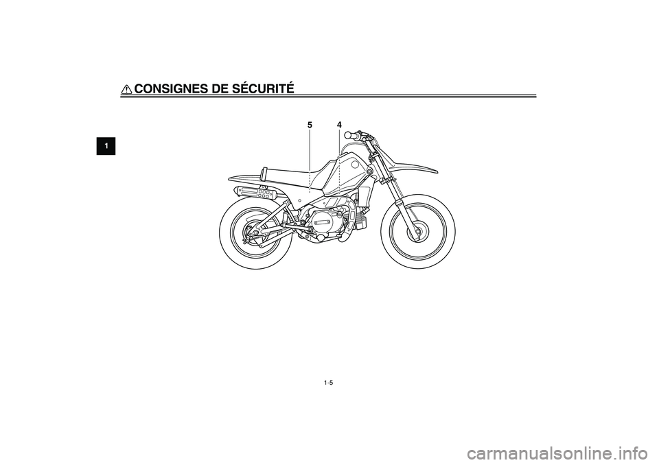 YAMAHA PW80 2008  Notices Demploi (in French)  
CONSIGNES DE SÉCURITÉ 
1-5 
1
4
5 