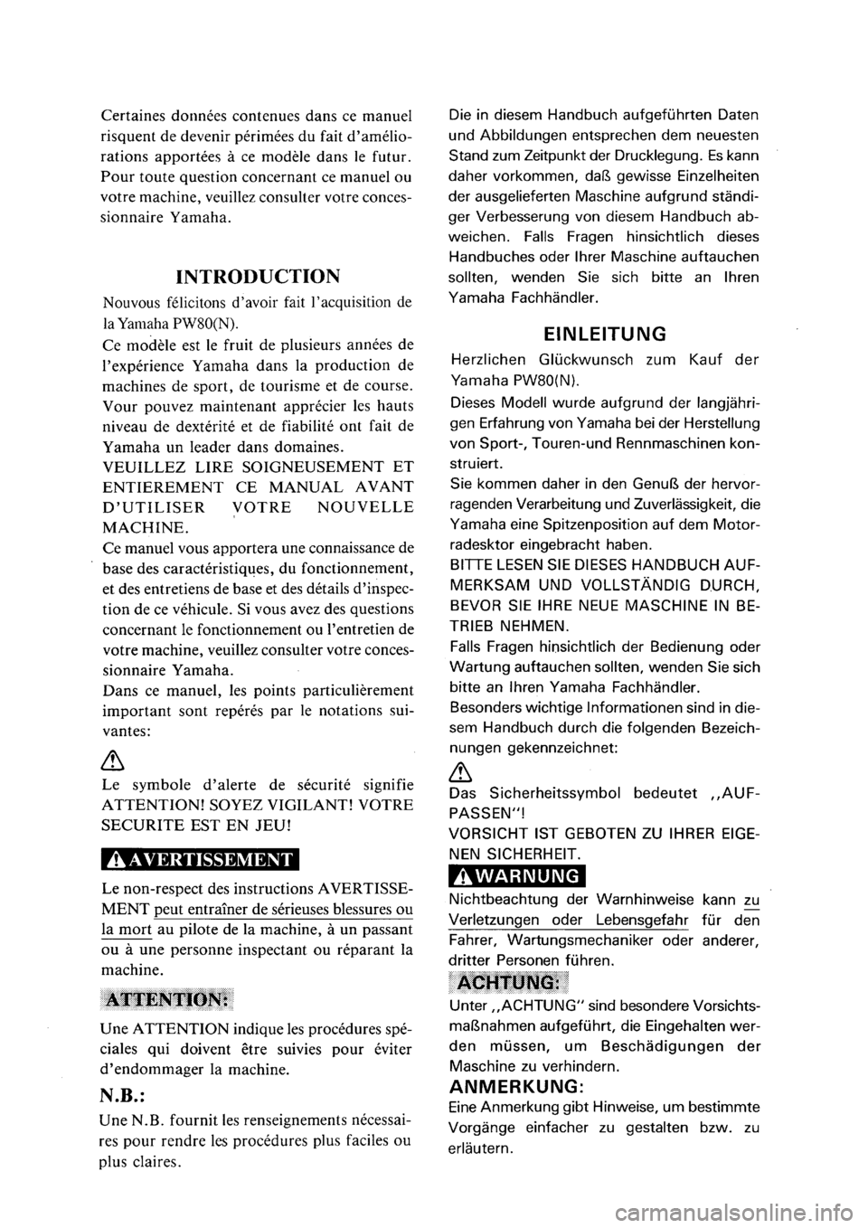 YAMAHA PW80 2001  Notices Demploi (in French) 