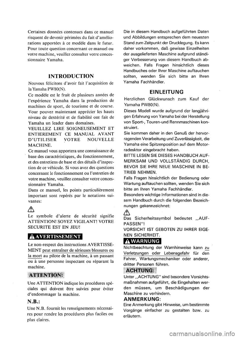 YAMAHA PW80 2001 Betriebsanleitungen (in German) YAMAHA PW80 2001 Betriebsanleitungen (in German)
