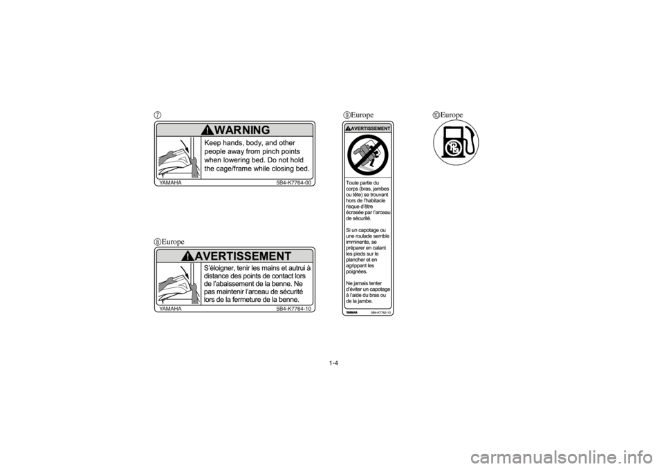 YAMAHA RHINO 700 2013  Notices Demploi (in French) 1-4
7
8Europe 9Europe
0Europe1RB7A_FF.book  Page 4  Tuesday, April 24, 2012  9:17 AM 