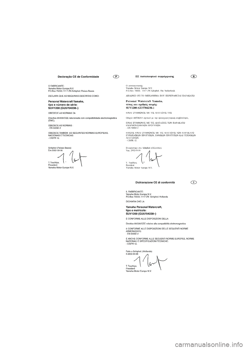 YAMAHA SUV 1200 2003  Manuale duso (in Italian) B_EC-declaration.fm  Page 1  Monday, September 9, 2002  11:45 AM 