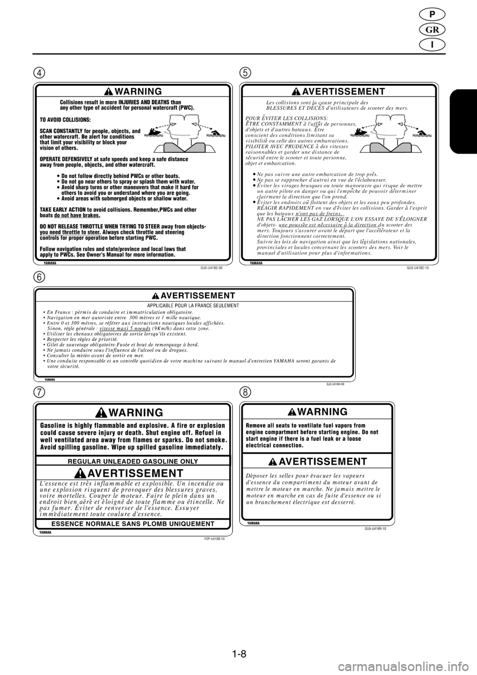 YAMAHA SUV 1200 2001  Manual de utilização (in Portuguese) 1-8
�*�5
P
I
45
6
78 