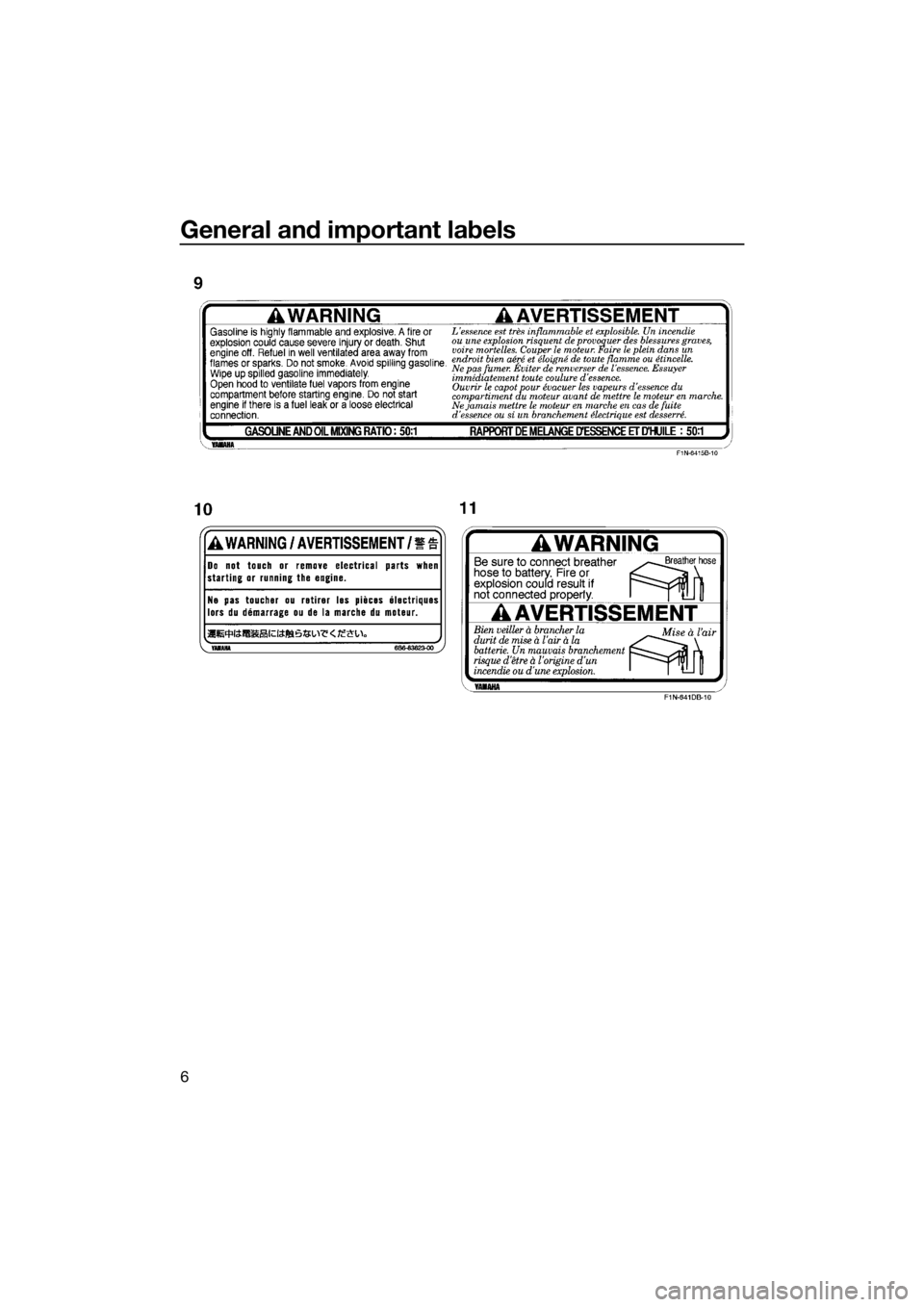 YAMAHA SUPERJET 2019 User Guide General and important labels
6
UF4D75E0.book Page 6 Monday, March 19, 2018 3:02 PM YAMAHA SUPERJET 2019 User Guide General and important labels
6
UF4D75E0.book Page 6 Monday, March 19, 2018 3:02 PM