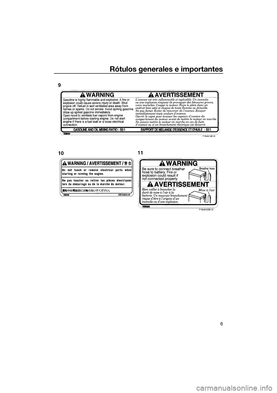 YAMAHA SUPERJET 2019 Manuale de Empleo (in Spanish) Rótulos generales e importantes
6
UF4D75S0.book Page 6 Friday, March 16, 2018 11:30 AM YAMAHA SUPERJET 2019 Manuale de Empleo (in Spanish) Rótulos generales e importantes
6
UF4D75S0.book Page 6 Friday, March 16, 2018 11:30 AM