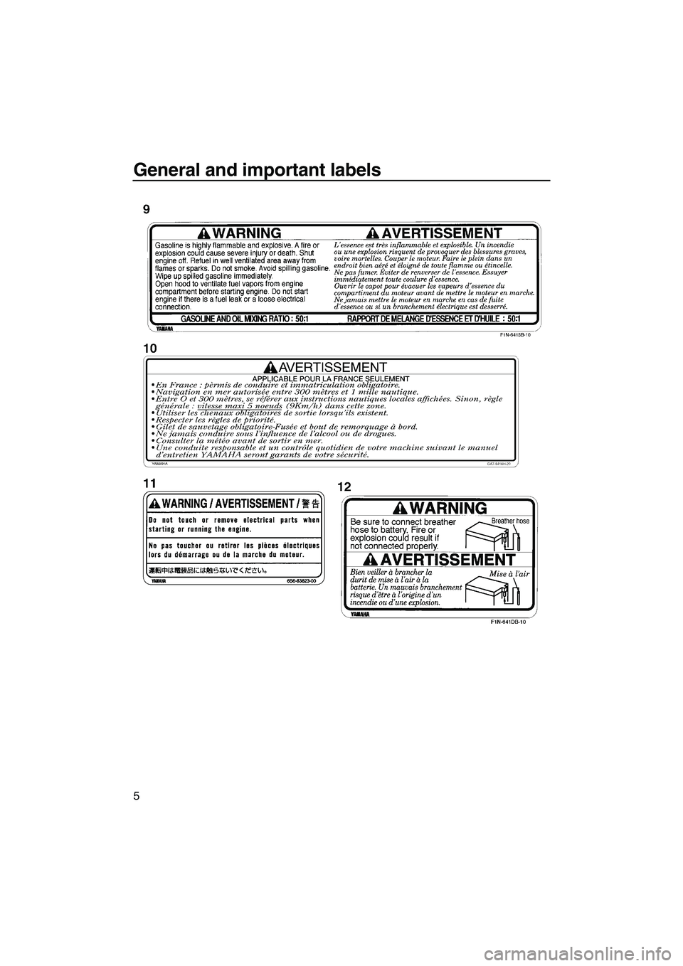 YAMAHA SUPERJET 2010 User Guide General and important labels
5
UF2F72E0.book  Page 5  Friday, May 22, 2009  5:11 PM 