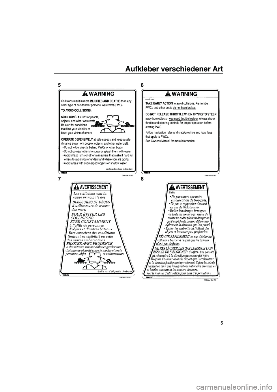 YAMAHA SUPERJET 2010  Betriebsanleitungen (in German) Aufkleber verschiedener Art
5
UF2F72G0.book  Page 5  Friday, May 29, 2009  9:18 AM 