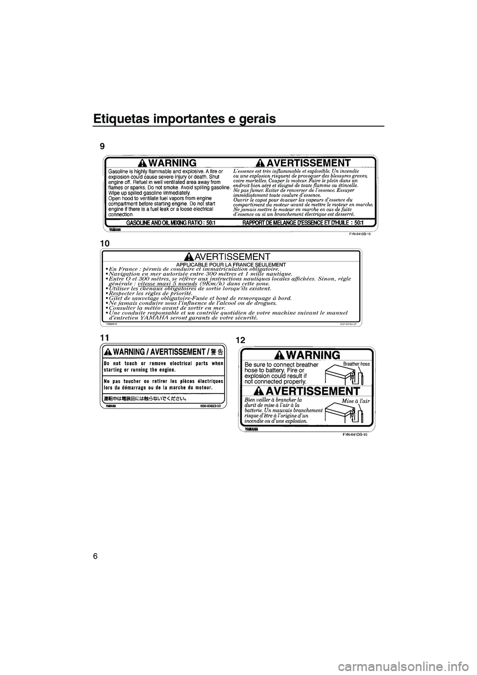 YAMAHA SUPERJET 2010  Manual de utilização (in Portuguese) Etiquetas importantes e gerais
6
UF2F72P0.book  Page 6  Tuesday, May 26, 2009  3:01 PM 