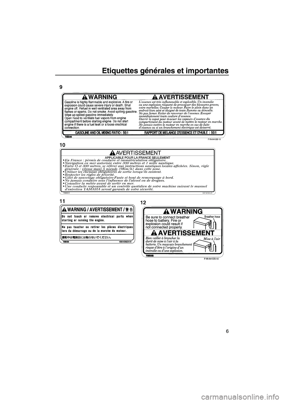 YAMAHA SUPERJET 2009  Notices Demploi (in French) Etiquettes générales et importantes
6
UF2F71F0.book  Page 6  Thursday, April 10, 2008  5:47 PM 