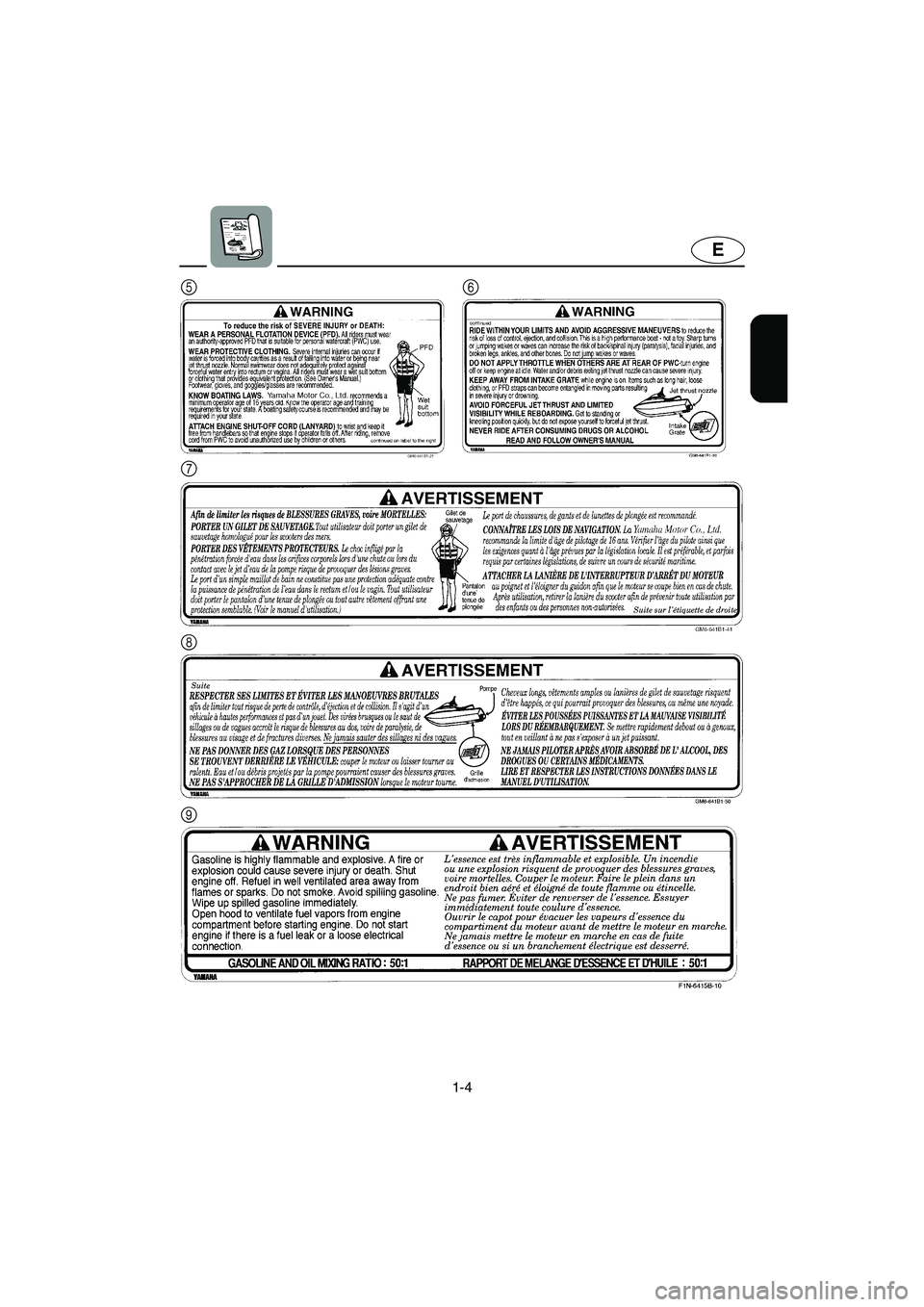 YAMAHA SUPERJET 2005 User Guide 1-4
E
56
7
9 8
UF1N73.book  Page 4  Monday, May 10, 2004  10:37 AM 