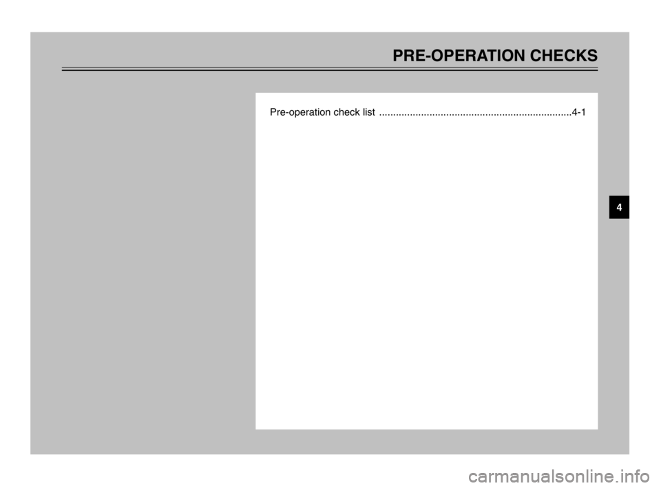 YAMAHA TDM 900 2003 Owners Guide PRE-OPERATION CHECKS
Pre-operation check list .....................................................................4-1
4
5PS-28199-E1 8/29/02 9:16 AM Page 35 YAMAHA TDM 900 2003 Owners Guide PRE-OPERATION CHECKS
Pre-operation check list .....................................................................4-1
4
5PS-28199-E1 8/29/02 9:16 AM Page 35