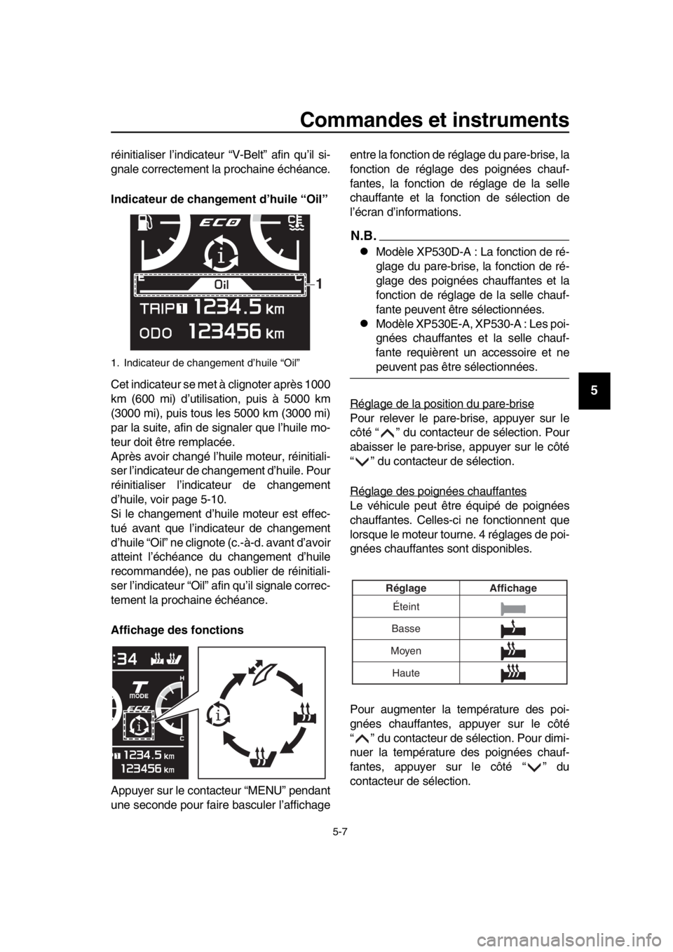 YAMAHA TMAX 2017 Notices Demploi (in French) Commandes et instruments
5-7
1
2
3
4
5
6
7
8
9
10
11
12
13
14
réinitia liser l ’indic ate ur “V-Belt” afin qu’il si-
gna le correctement l a proch aine éché ance.
Indicateur de changement YAMAHA TMAX 2017 Notices Demploi (in French) Commandes et instruments
5-7
1
2
3
4
5
6
7
8
9
10
11
12
13
14
réinitia liser l ’indic ate ur “V-Belt” afin qu’il si-
gna le correctement l a proch aine éché ance.
Indicateur de changement