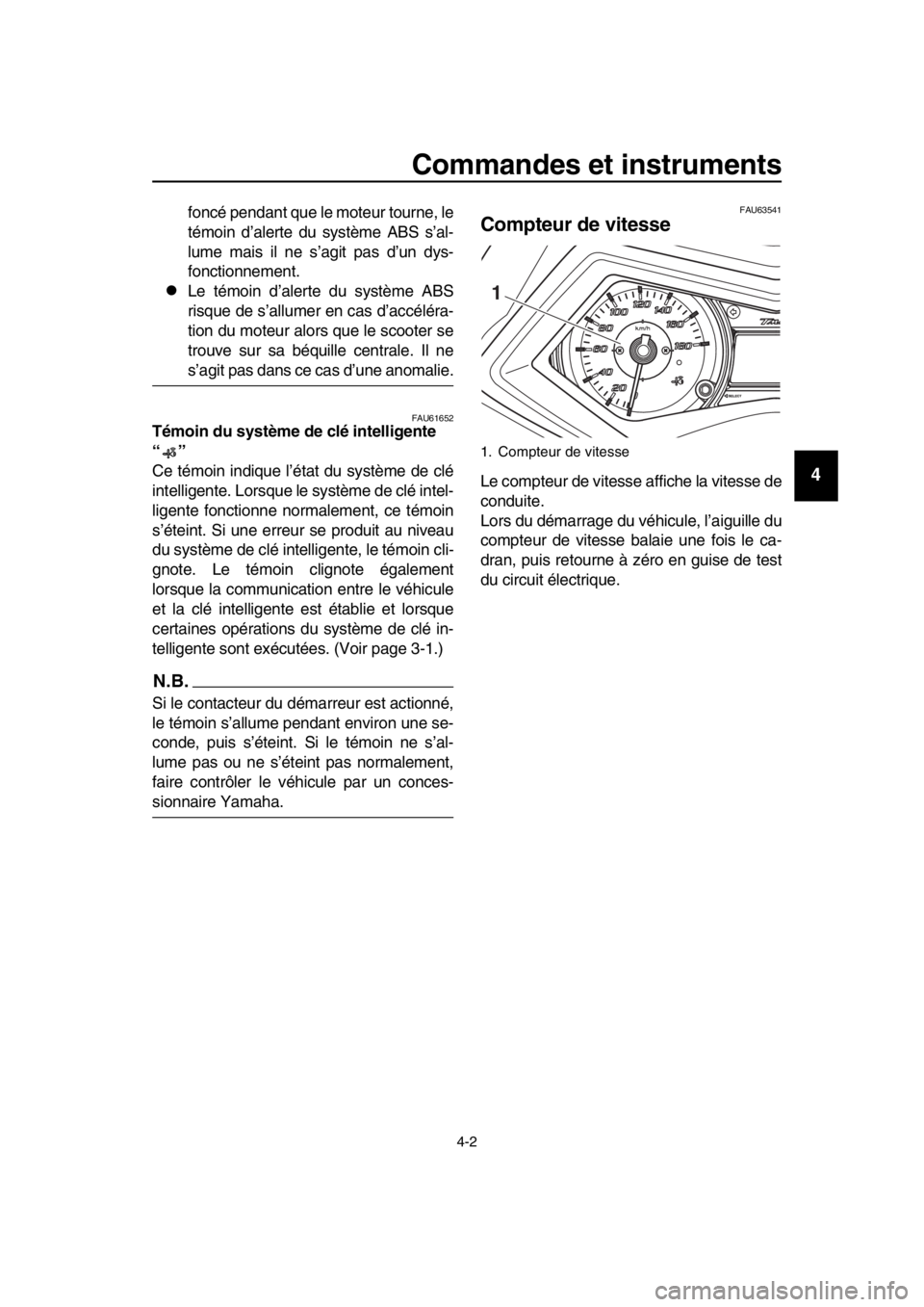 YAMAHA TMAX 2016 Notices Demploi (in French) Commandes et instruments
4-2
1
2
3
4
5
6
7
8
9
10
11
12
13
14
foncé pendant que le moteur tourne, le
témoin d’alerte du système ABS s’al-
lume mais il ne s’agit pas d’un dys-
fonctionnemen YAMAHA TMAX 2016 Notices Demploi (in French) Commandes et instruments
4-2
1
2
3
4
5
6
7
8
9
10
11
12
13
14
foncé pendant que le moteur tourne, le
témoin d’alerte du système ABS s’al-
lume mais il ne s’agit pas d’un dys-
fonctionnemen