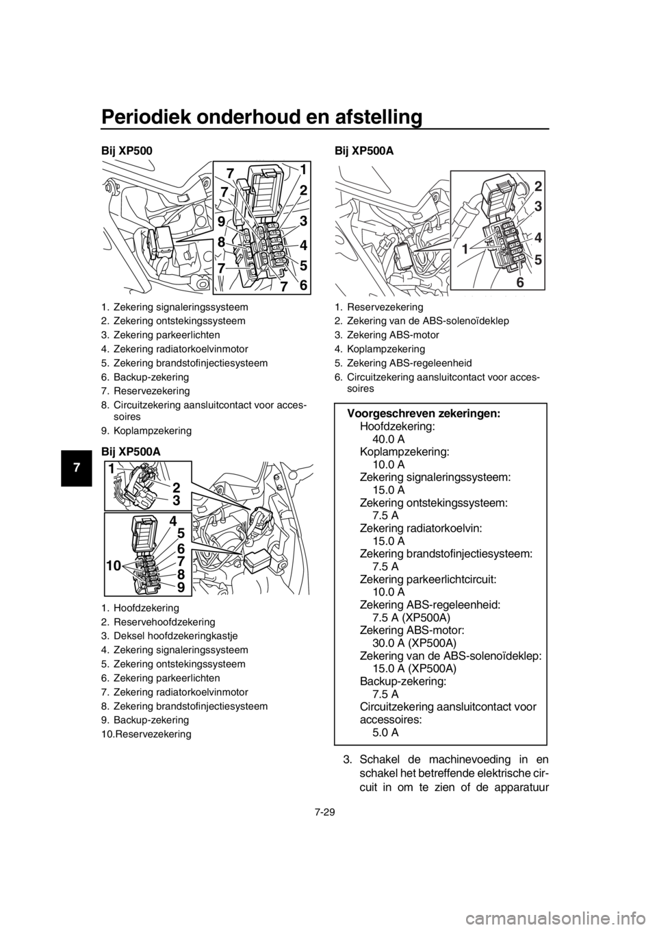YAMAHA TMAX 2016 Instructieboekje (in Dutch) Periodiek onderhoud en afstelling
7-29
1
2
3
4
5
6
7
8
9
10
11
12
13
14
Bij XP500
Bij XP500A Bij XP500A
3. Schakel de machinevoeding in en schakel het betreffende elektrische cir-
cuit in om te zien o YAMAHA TMAX 2016 Instructieboekje (in Dutch) Periodiek onderhoud en afstelling
7-29
1
2
3
4
5
6
7
8
9
10
11
12
13
14
Bij XP500
Bij XP500A Bij XP500A
3. Schakel de machinevoeding in en schakel het betreffende elektrische cir-
cuit in om te zien o