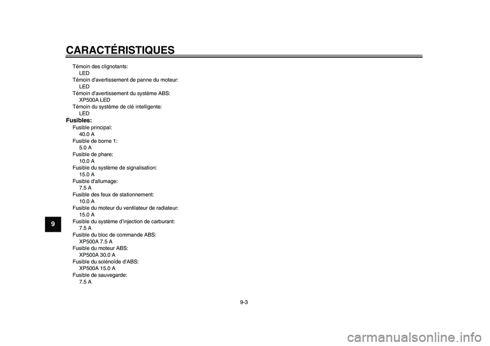 YAMAHA TMAX 2015 Notices Demploi (in French) CARACTÉRISTIQUES
9-3
1
2
3
4
5
6
7
89
10
11
12
Témoin de s clignota nts:
LED
Témoin d’a vertissement de p anne du moteur:
LED
Témoin d’a vertissement d u s y stème AB S:
XP500A LED
Témoin d YAMAHA TMAX 2015 Notices Demploi (in French) CARACTÉRISTIQUES
9-3
1
2
3
4
5
6
7
89
10
11
12
Témoin de s clignota nts:
LED
Témoin d’a vertissement de p anne du moteur:
LED
Témoin d’a vertissement d u s y stème AB S:
XP500A LED
Témoin d