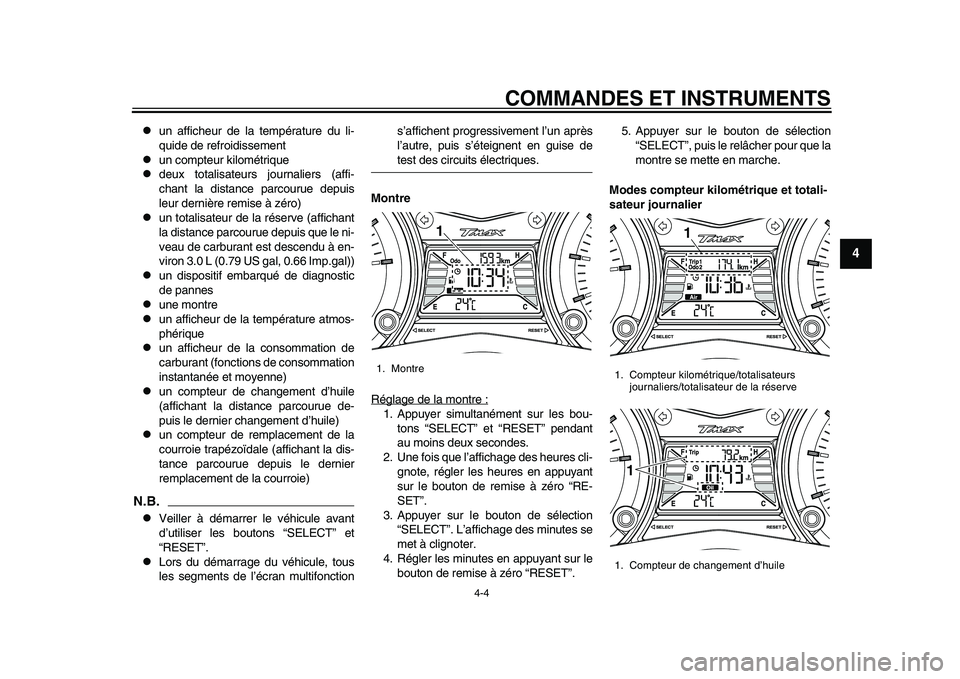 YAMAHA TMAX 2015 Notices Demploi (in French) COMMANDES ET INSTRUMENTS
4-4
1
2
345
6
7
8
9
10
11
12
u n affiche ur de l a tempér atu re d u li-
quide de refroidi ssement
un compte ur kilométri que
deu x tot alisa teurs jo urn alie YAMAHA TMAX 2015 Notices Demploi (in French) COMMANDES ET INSTRUMENTS
4-4
1
2
345
6
7
8
9
10
11
12
u n affiche ur de l a tempér atu re d u li-
quide de refroidi ssement
un compte ur kilométri que
deu x tot alisa teurs jo urn alie