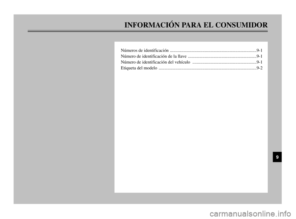 YAMAHA TMAX 2003 Manuale de Empleo (in Spanish) INFORMACIÓN PARA EL CONSUMIDOR
Números de identificación .............................................................................9-1
Número de identificación de la llave ................... YAMAHA TMAX 2003 Manuale de Empleo (in Spanish) INFORMACIÓN PARA EL CONSUMIDOR
Números de identificación .............................................................................9-1
Número de identificación de la llave ...................