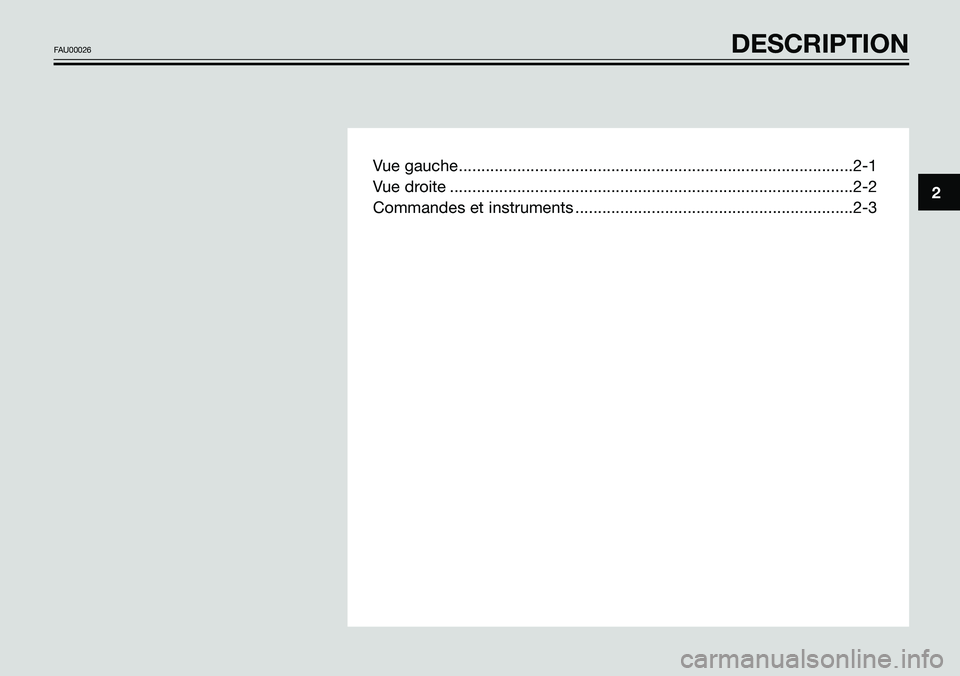 YAMAHA TZR50 2008 Notices Demploi (in French) Vue gauche........................................................................................2-1
Vue droite ....................................................................................... YAMAHA TZR50 2008 Notices Demploi (in French) Vue gauche........................................................................................2-1
Vue droite .......................................................................................