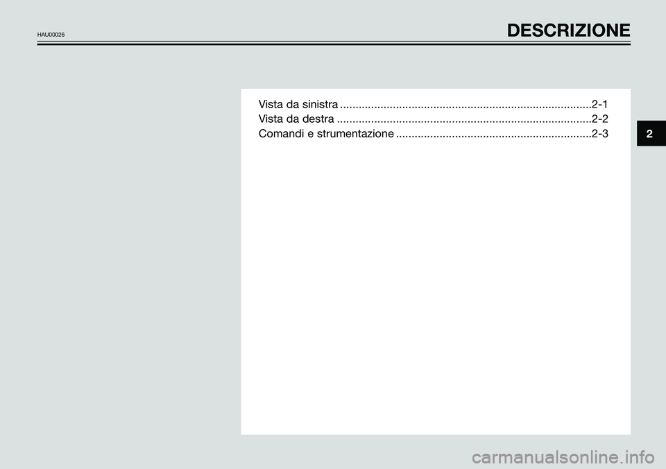 YAMAHA TZR50 2005  Manuale duso (in Italian) 2
Vista da sinistra .................................................................................2-1
Vista da destra ...............................................................................