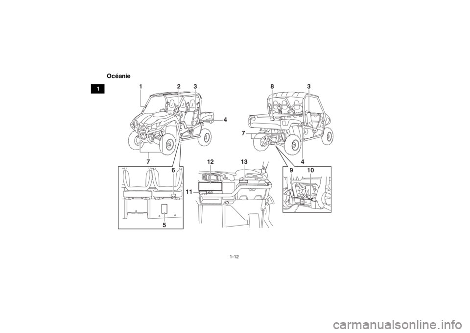 YAMAHA VIKING 2016 Notices Demploi (in French) 1-12
1
Océanie
12
1
3
3
2
9
10
7
4
5 138
4
11
7
6
UB427AF0.book Page 12 Monday, May 18, 2015 9:12 AM YAMAHA VIKING 2016 Notices Demploi (in French) 1-12
1
Océanie
12
1
3
3
2
9
10
7
4
5 138
4
11
7
6
UB427AF0.book Page 12 Monday, May 18, 2015 9:12 AM