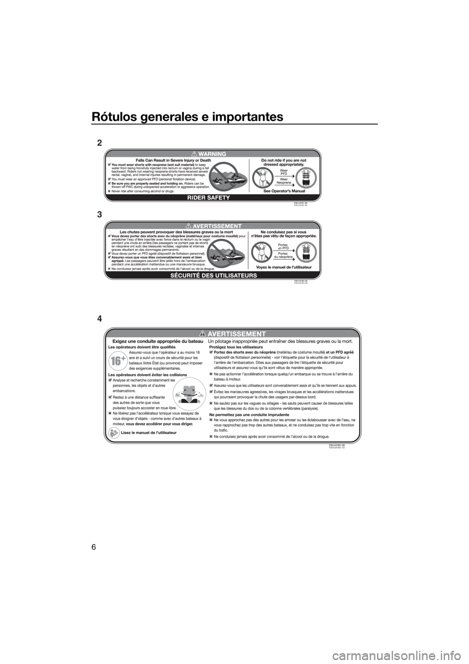 YAMAHA VX CRUISER 2020  Manuale de Empleo (in Spanish) Rótulos generales e importantes
6
3
4 2
F4E-U41E1-40
F3V-U41B1-30
F3V-U41B1-10
UF4G74S0.book  Page 6  Monday, July 15, 2019  3:52 PM 