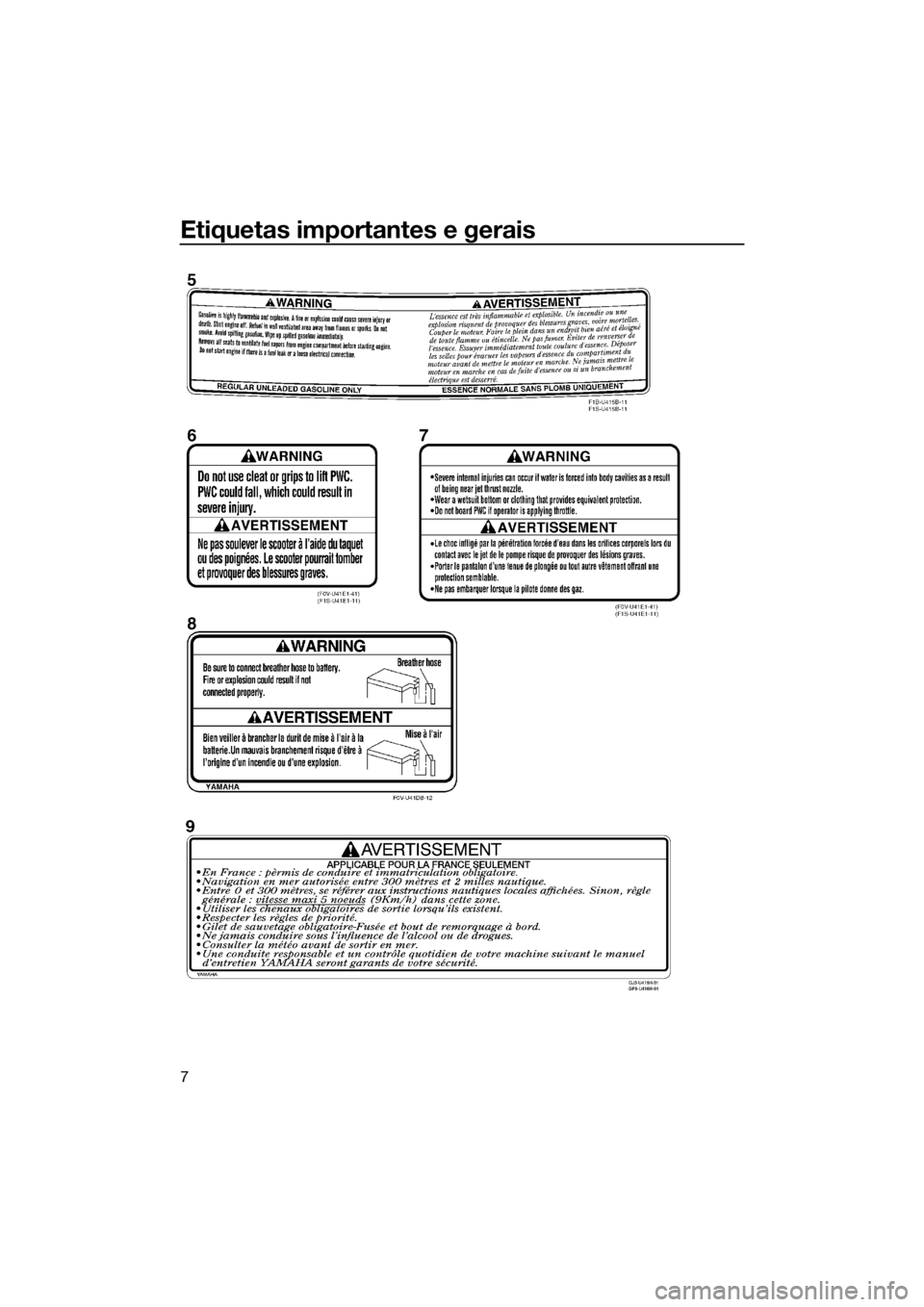 YAMAHA VX 2014 Manual de utilização (in Portuguese) Etiquetas importantes e gerais
7
UF2P71P0.book Page 7 Wednesday, July 10, 2013 6:34 PM YAMAHA VX 2014 Manual de utilização (in Portuguese) Etiquetas importantes e gerais
7
UF2P71P0.book Page 7 Wednesday, July 10, 2013 6:34 PM
