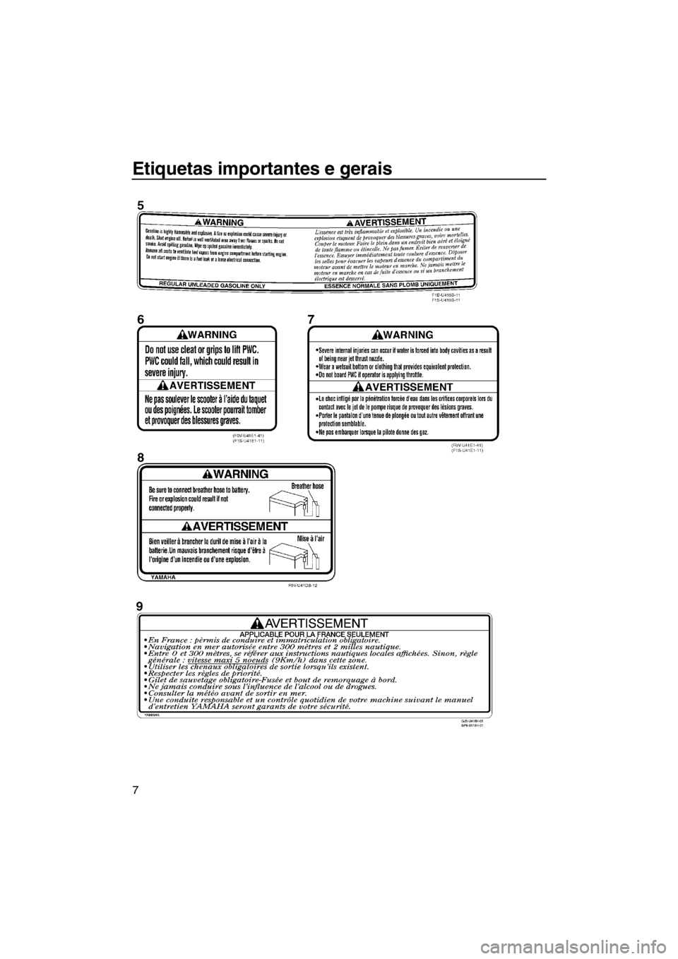 YAMAHA VX 2013  Manual de utilização (in Portuguese) Etiquetas importantes e gerais
7
UF2P70P0.book  Page 7  Tuesday, July 24, 2012  11:54 AM 