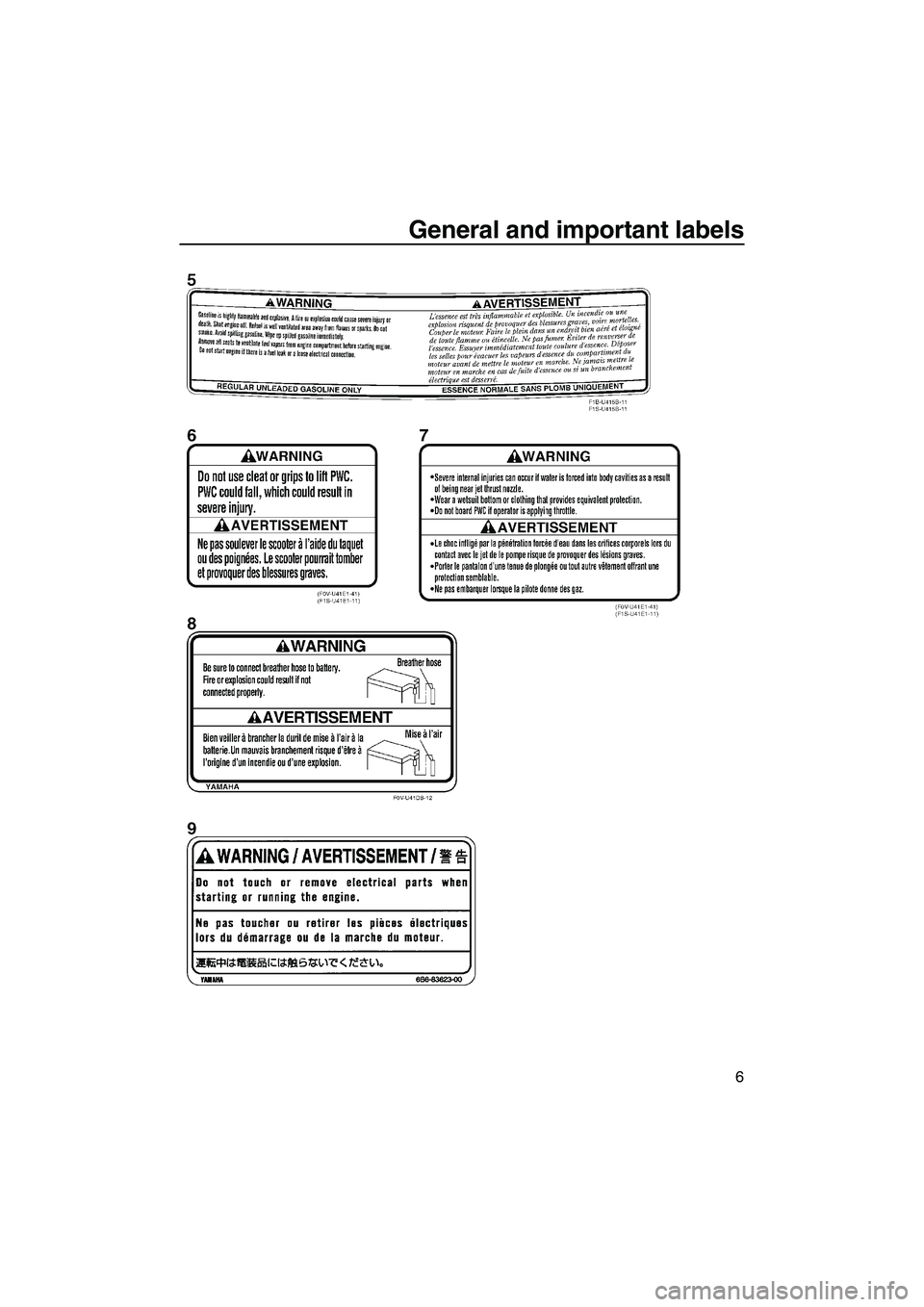 YAMAHA VX SPORT 2010 User Guide General and important labels
6
UF2N70E0.book  Page 6  Tuesday, October 6, 2009  9:57 AM 