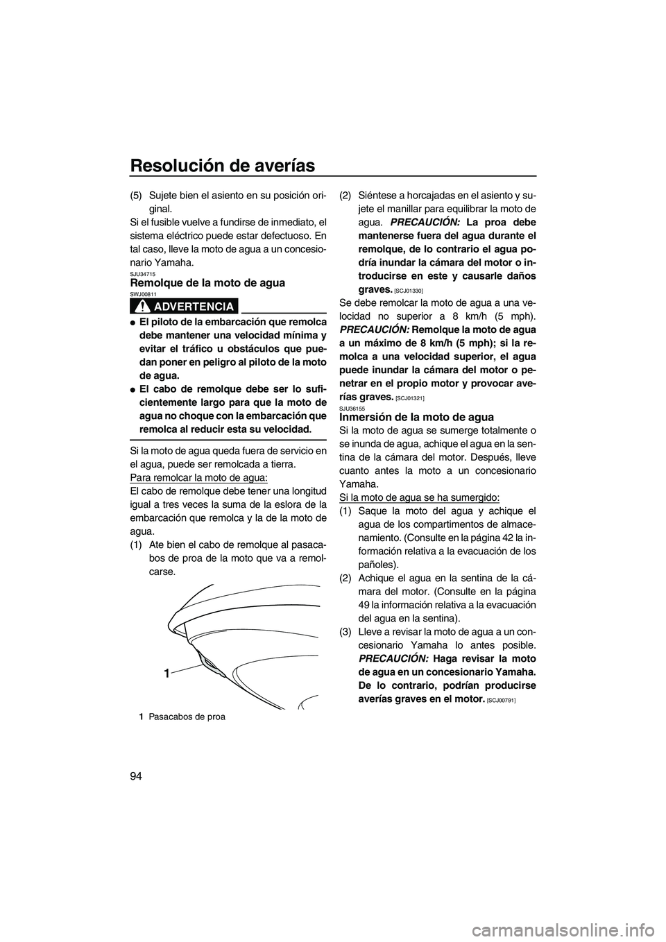 YAMAHA VX CRUISER 2010 Manuale de Empleo (in Spanish) Resolución de averías
94
(5) Sujete bien el asiento en su posición ori-
ginal.
Si el fusible vuelve a fundirse de inmediato, el
sistema eléctrico puede estar defectuoso. En
tal caso, lleve la moto YAMAHA VX CRUISER 2010 Manuale de Empleo (in Spanish) Resolución de averías
94
(5) Sujete bien el asiento en su posición ori-
ginal.
Si el fusible vuelve a fundirse de inmediato, el
sistema eléctrico puede estar defectuoso. En
tal caso, lleve la moto