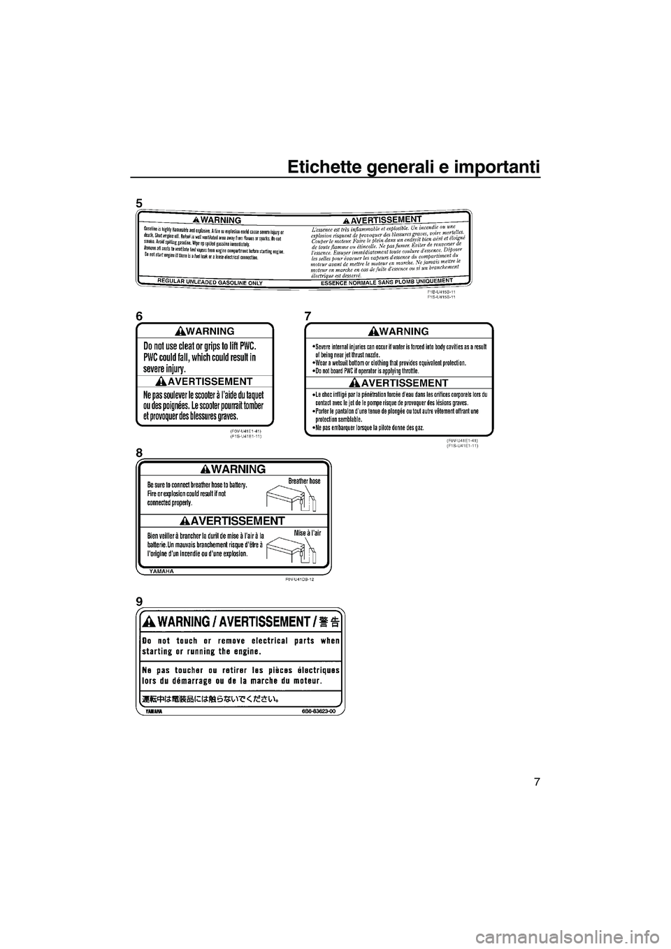 YAMAHA VX DELUXE 2010  Manuale duso (in Italian) Etichette generali e importanti
7
UF2N70H0.book  Page 7  Thursday, October 8, 2009  1:26 PM 