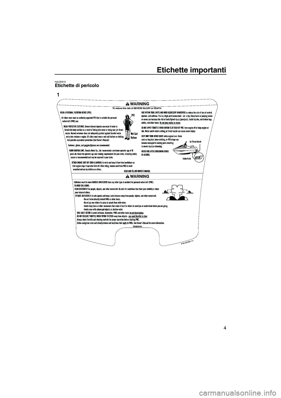YAMAHA VX SPORT 2008  Manuale duso (in Italian) Etichette importanti
4
HJU35910Etichette di pericolo 
UF1K73H0.book  Page 4  Tuesday, July 10, 2007  9:24 PM 