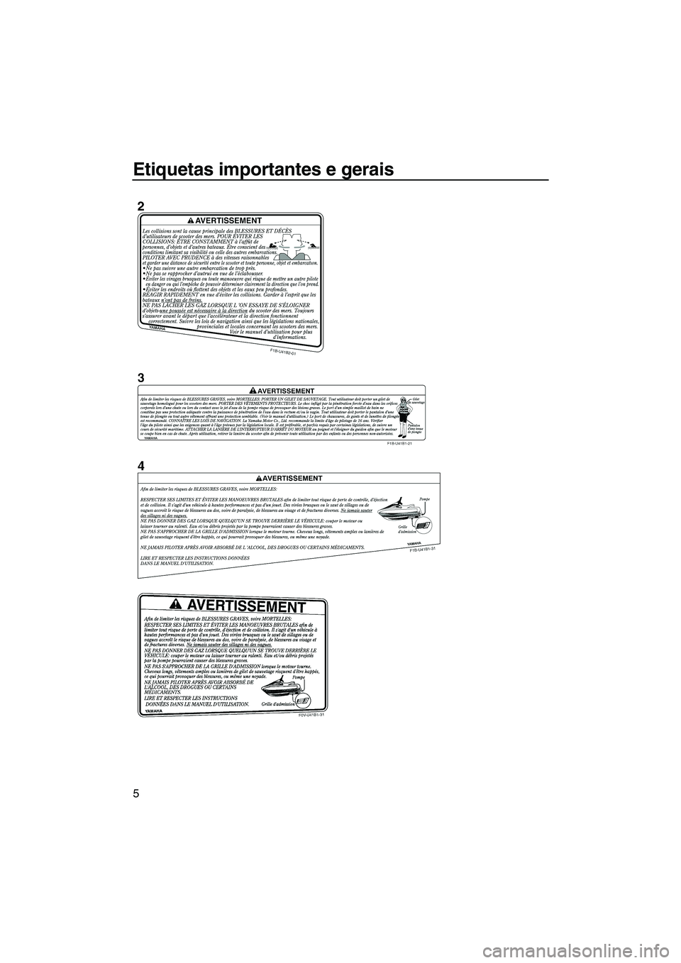 YAMAHA VX 2008  Manual de utilização (in Portuguese) Etiquetas importantes e gerais
5
UF1K73P0.book  Page 5  Wednesday, July 11, 2007  4:05 PM 