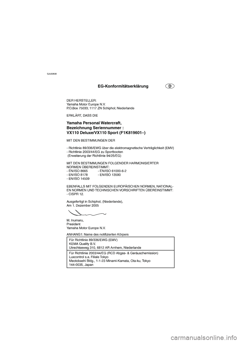 YAMAHA VX 2006  Betriebsanleitungen (in German) GJU22630
EC06-1KG
A_F1K80.book  Page 1  Monday, October 24, 2005  3:49 PM 