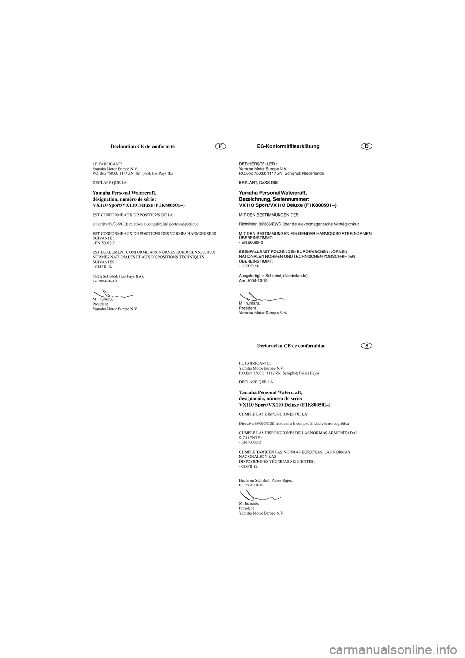 YAMAHA VX 2005  Manuale de Empleo (in Spanish) UF1K80A0.book  Page 1  Monday, November 29, 2004  4:23 PM 